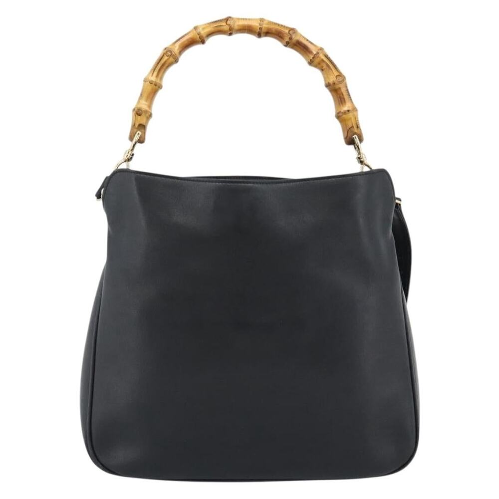 Gucci Bamboo Leather Shoulder Bag 001 Black